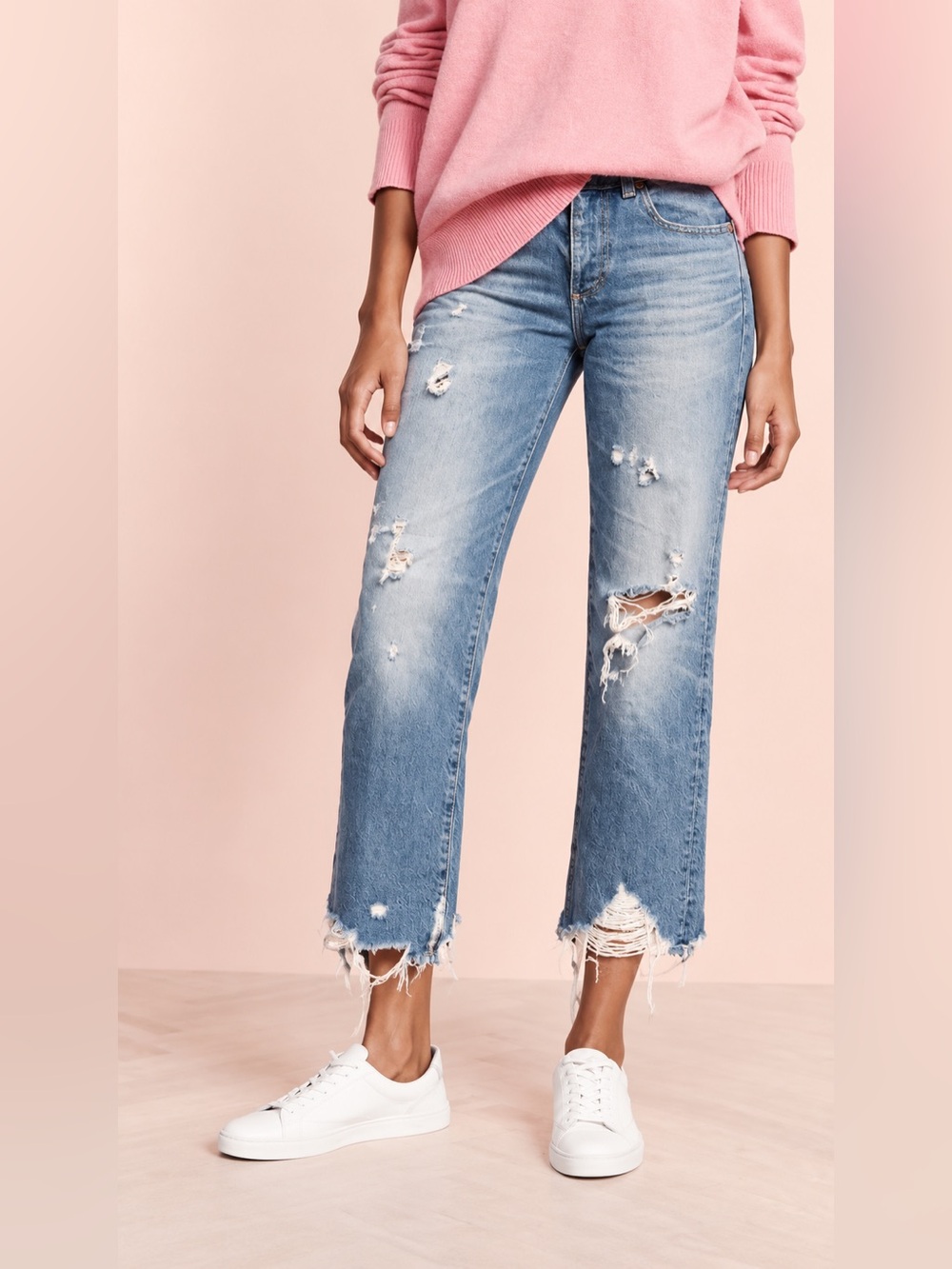 AG Adriano Goldschmieg The Rhett High Waisted Straight Cropped Distressed Jeans
